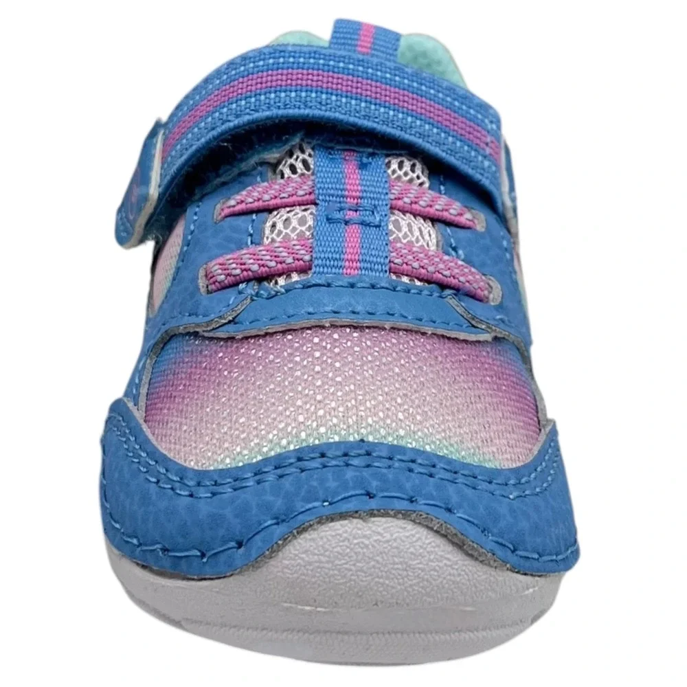 Stride Rite Baby Girls Leather Soft Motion Turbo Sneakers Size 3 Light Blue Pink